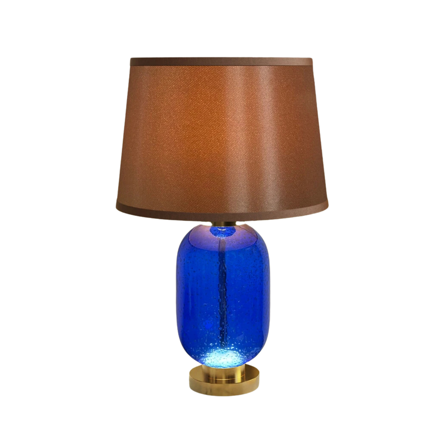 Blue Glass Table Lamp with Gold & Brown Shade