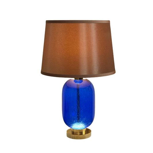 Blue Glass Table Lamp with Gold & Brown Shade