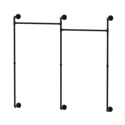 P&P Black Heavy-Duty Wall-Mounted Industrial Garment Rack with Dual Hanging