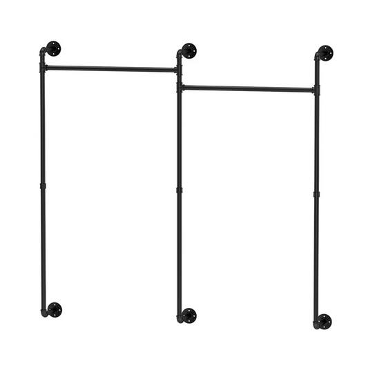 P&P Black Heavy-Duty Wall-Mounted Industrial Garment Rack with Dual Hanging