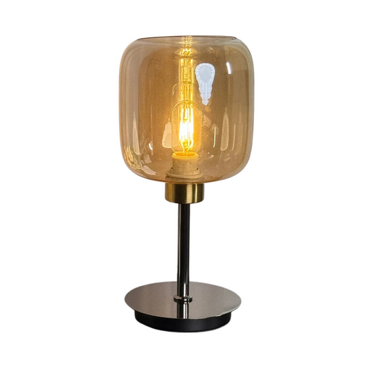 Industrial Bedside Table Lamp with Amber Glass