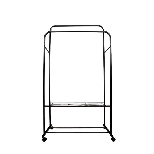 Black Heavy Duty Garment Display Rack with Hanging Rail and Shoe Shelf