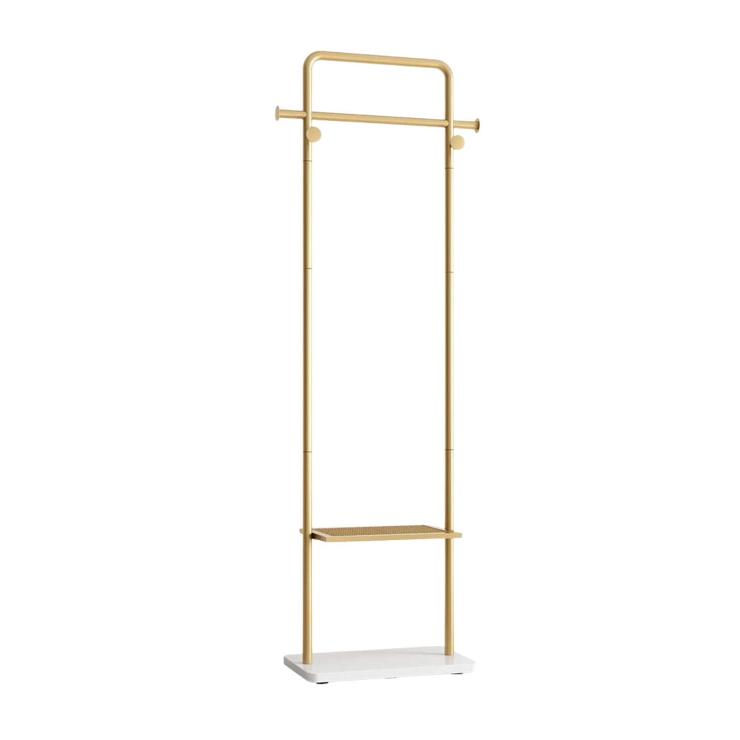 Gold Metal Clothes Rack with Marble Base for Home or Hotel Entryway