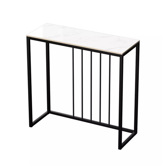 White Grey Sintered Stone Console Table With Sleek Modern Metal Legs