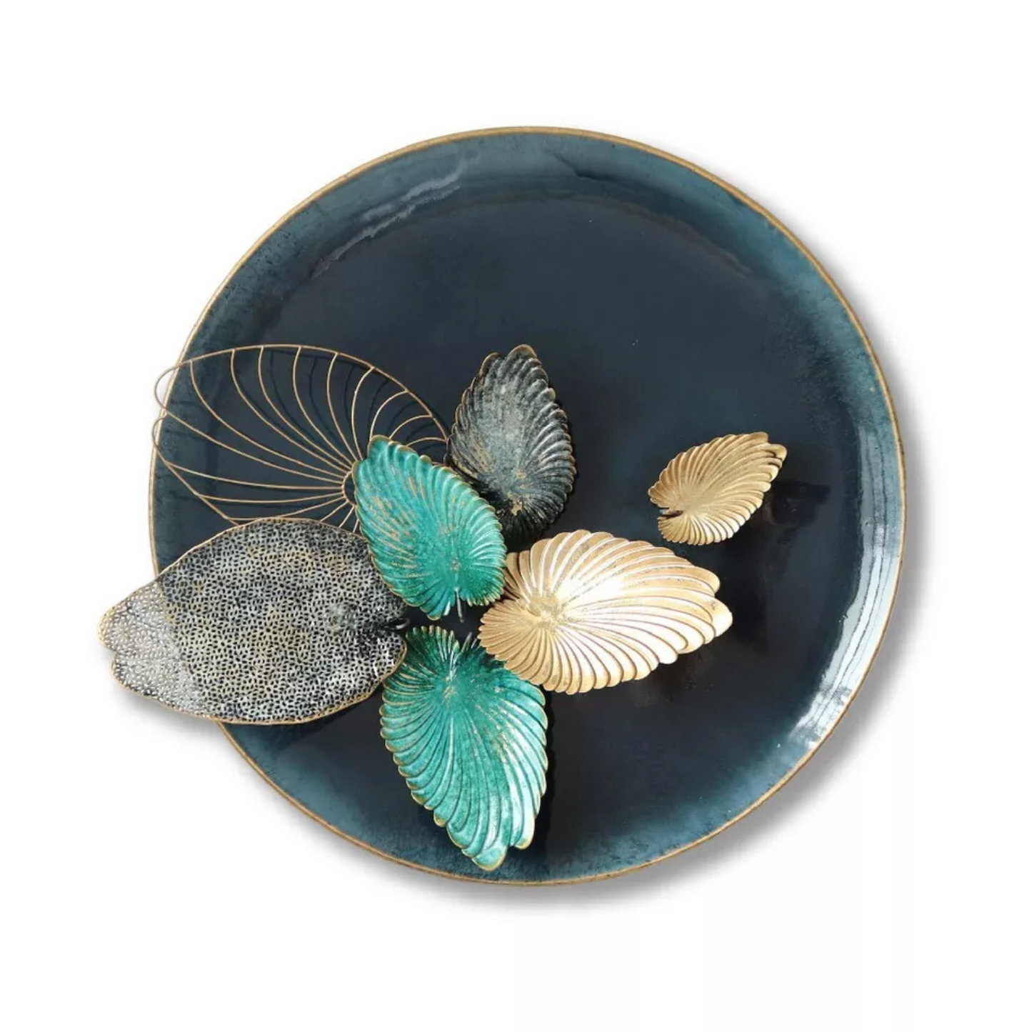 Multicolour 80cm Round Metal Wall Art with 3D Leaf Design for Modern Homes