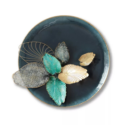 Multicolour 80cm Round Metal Wall Art with 3D Leaf Design for Modern Homes