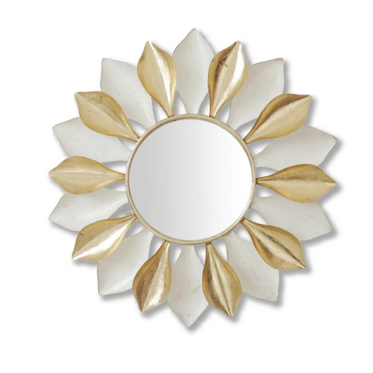 Gold Round Metal and Glass Wall Mirror with Elegant Pattern for Home Decor