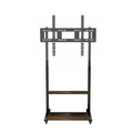 Black Industrial Heavy Duty TV Floor Stand with 2 Tier Shelves & Wheels for TVs Up to 100"