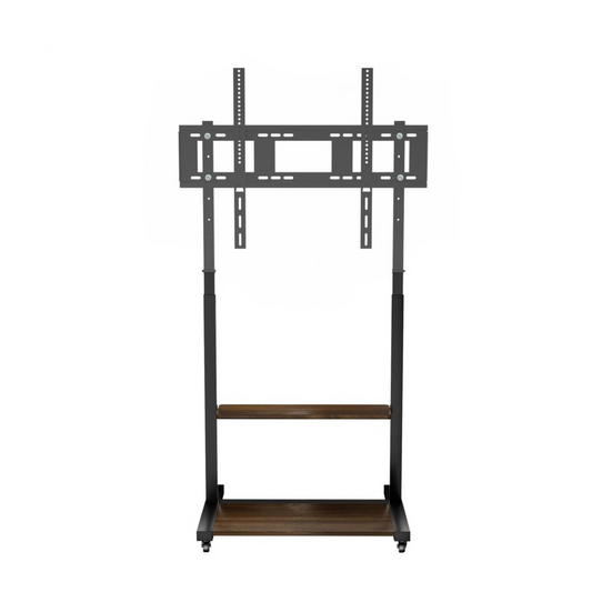 Black Industrial Heavy Duty TV Floor Stand with 2 Tier Shelves & Wheels for TVs Up to 100"