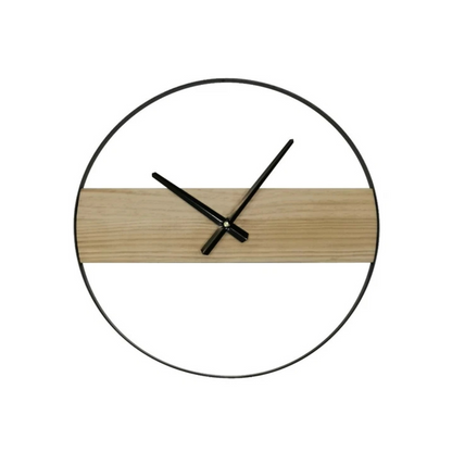 Black and Natural Wood Minimalist Wall Clock with Open Frame Design