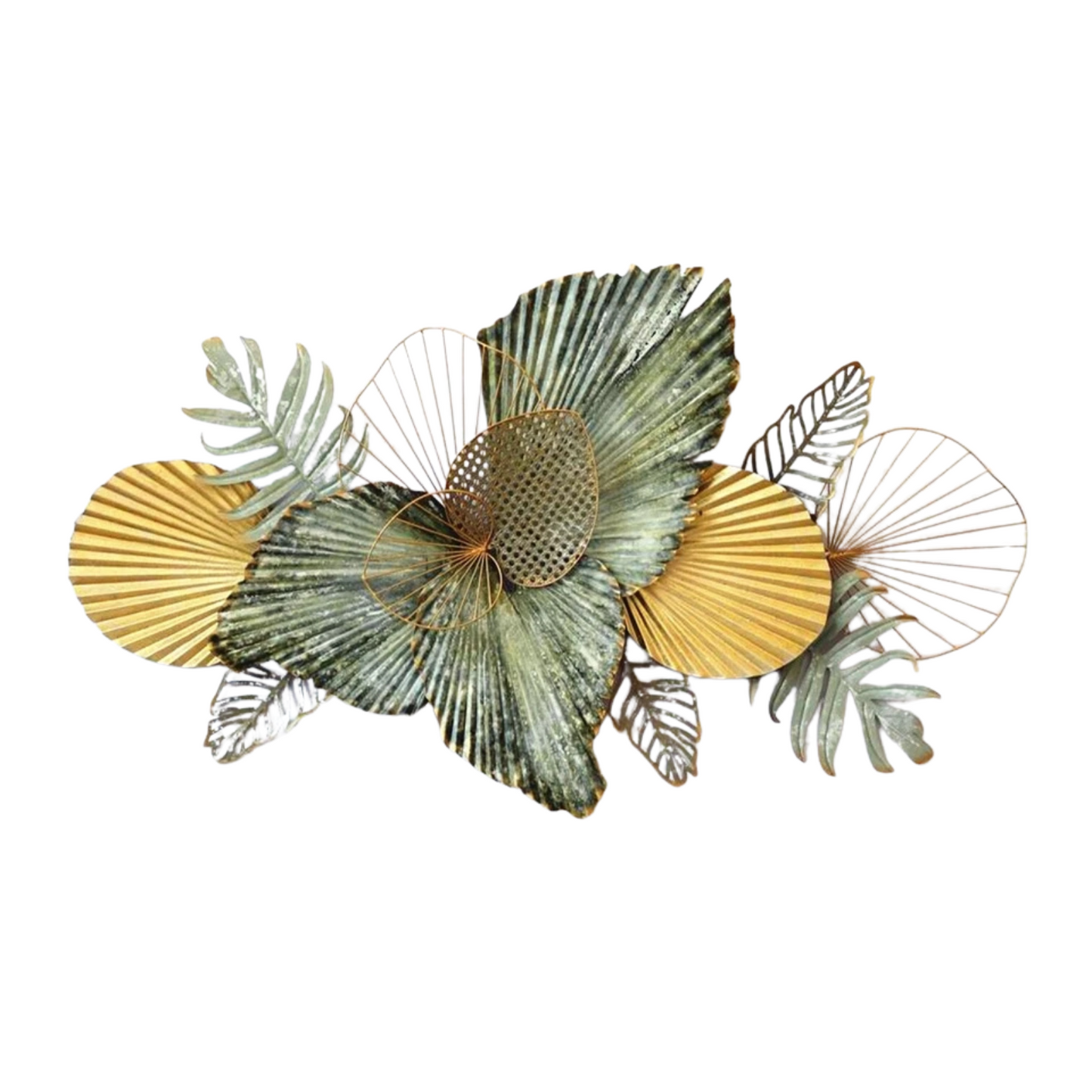 Gold and Green Leaf Metal Wall Art for Elegant Botanical Home Decoration