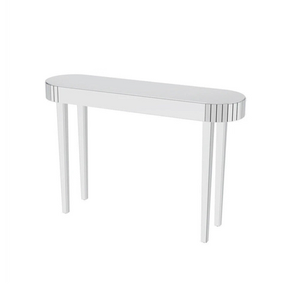 Silver Mirrored Console Table With Oval Frame And Chic Modern Finish