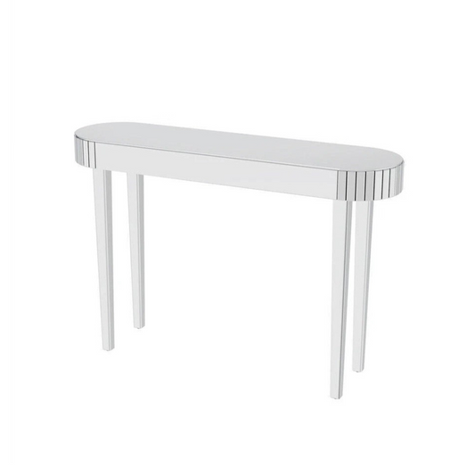 Silver Mirrored Console Table With Oval Frame And Chic Modern Finish
