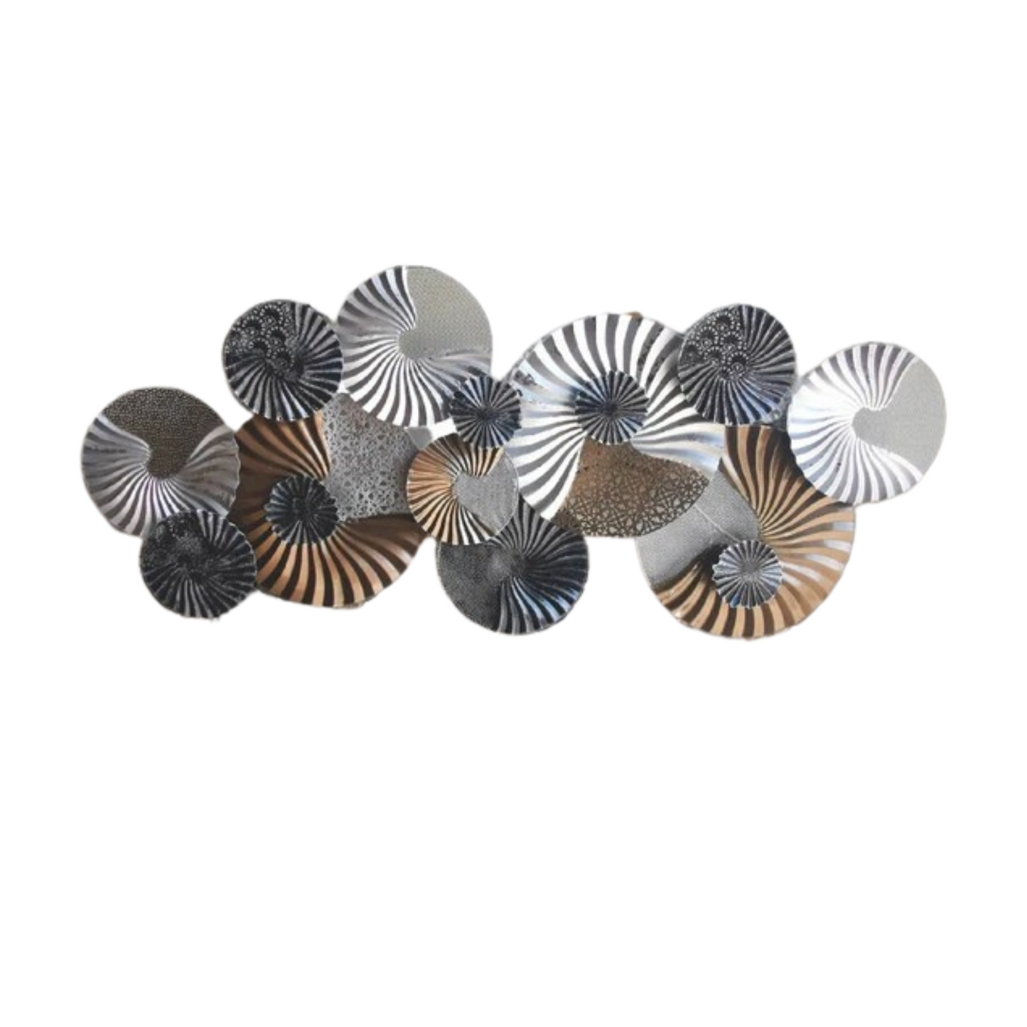 Black, White and Gold Spiral Textured Circular Metal Wall Art Sculpture