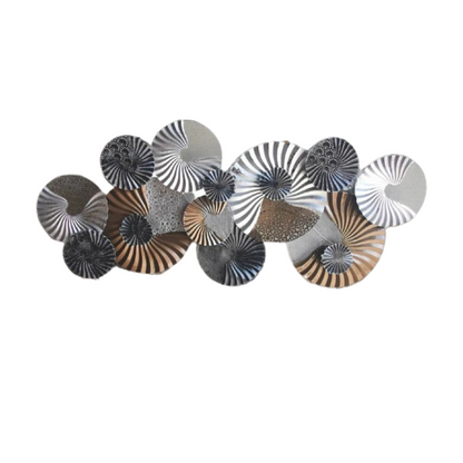 Black, White and Gold Spiral Textured Circular Metal Wall Art Sculpture