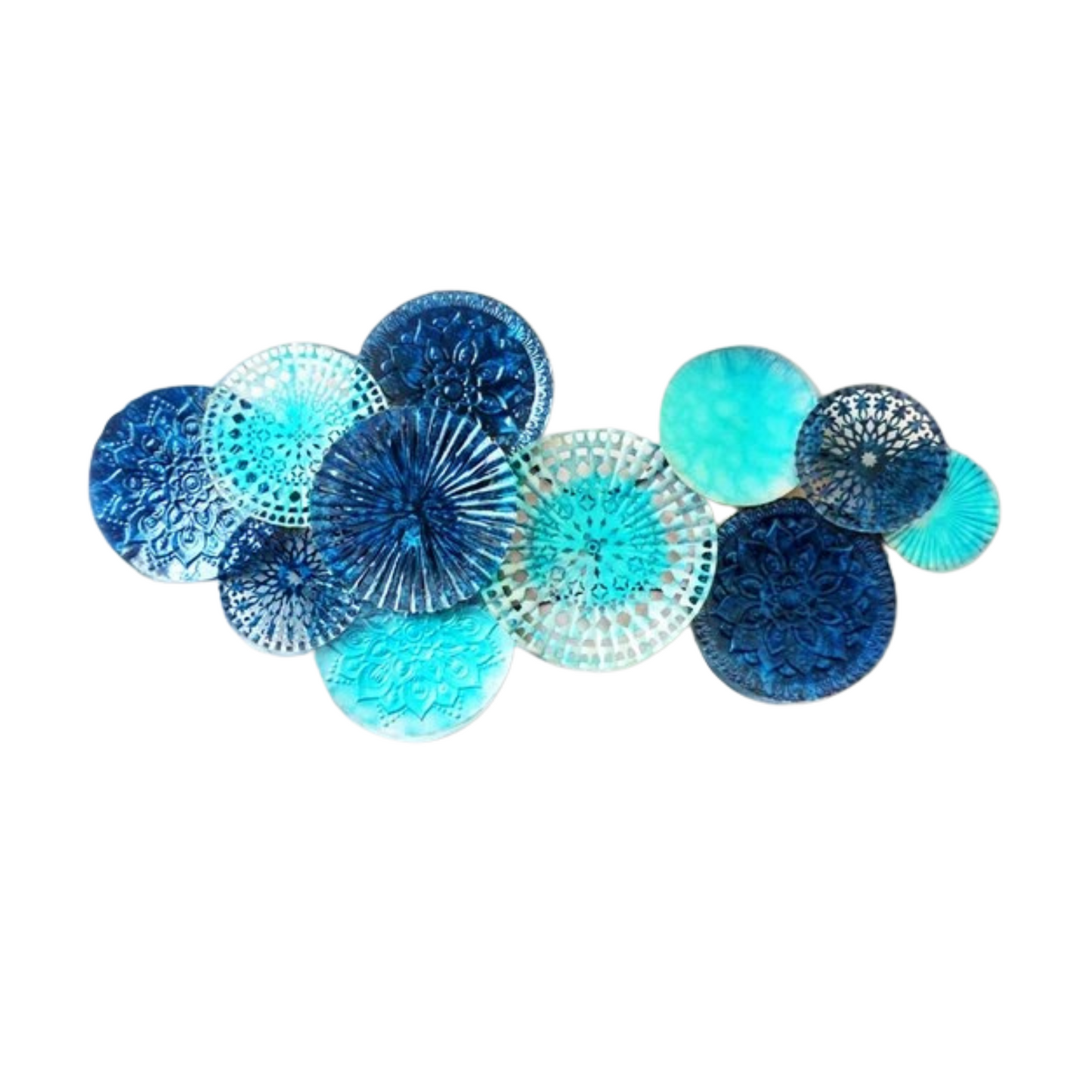 Blue and Aqua Multi-Circle Metal Wall Art - 3D Ocean-Inspired Decor