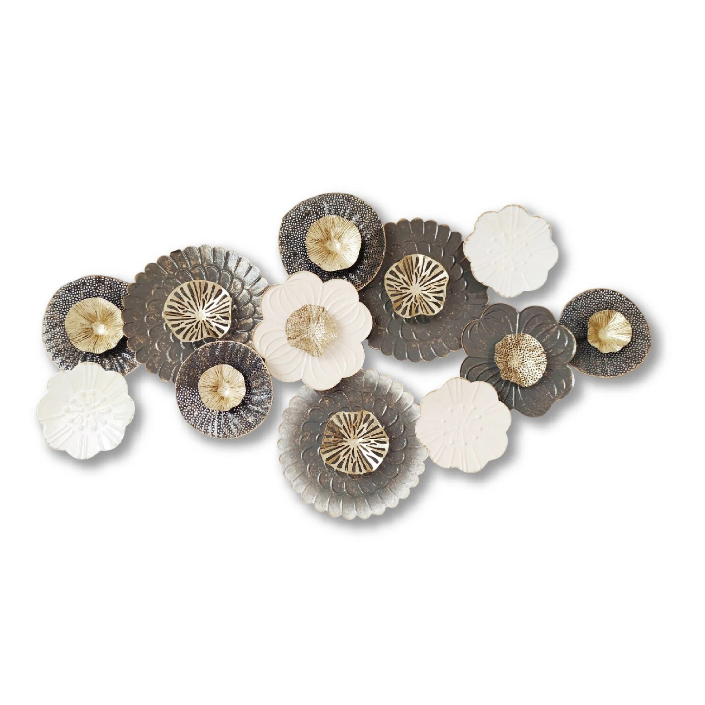 Gold, Grey & White Textured Metal Wall Art - Modern Flower Petal Cluster