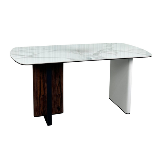 White Sintered Stone Dining Table With Tempered Glass Base Design