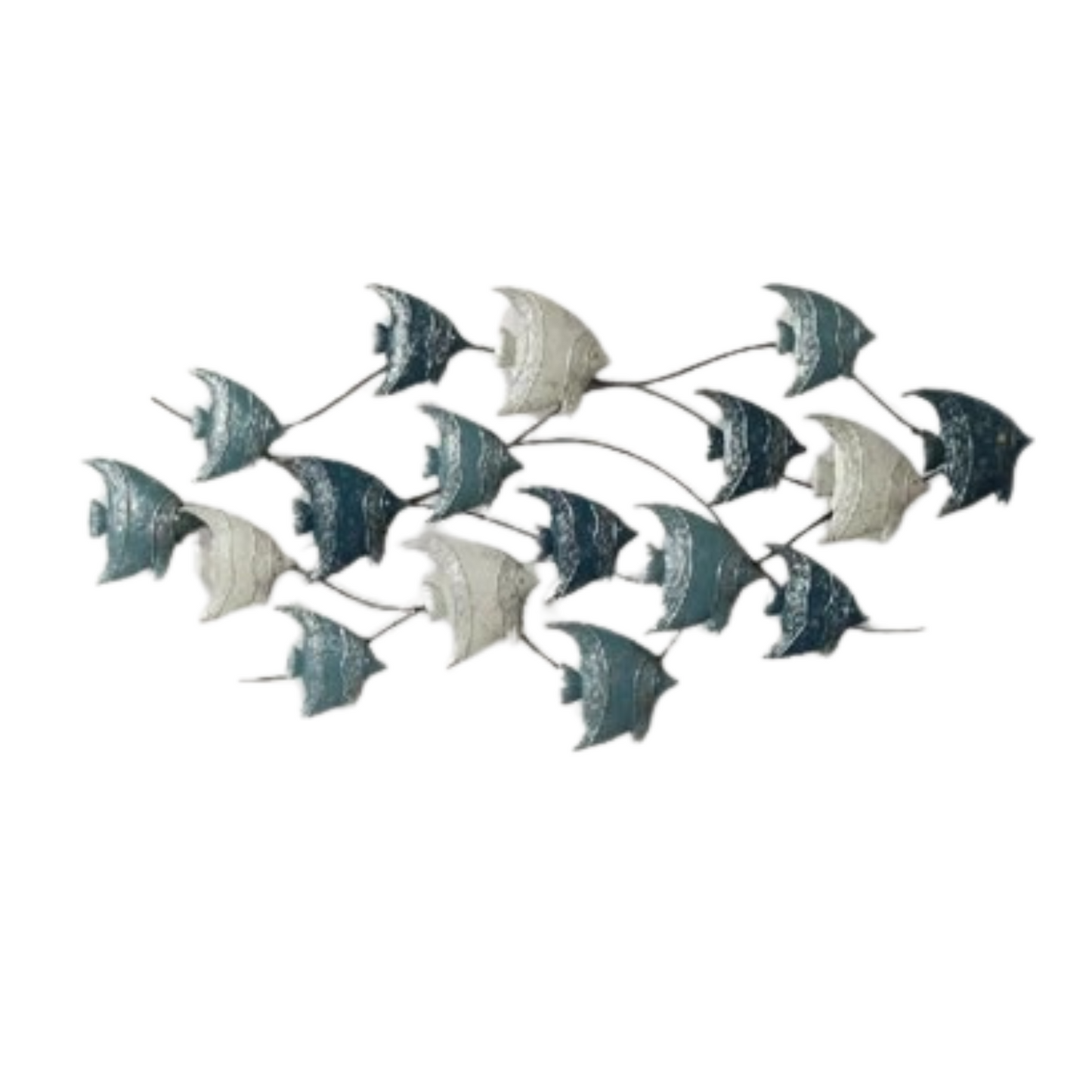Blue and Gold 120cm Angel Fish Coastal-Themed Metal Wall Art for Living Rooms, Hallways, or Outdoors