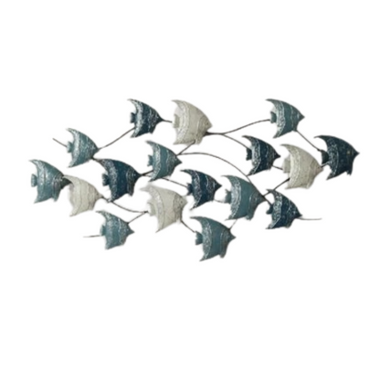 Blue and Gold 120cm Angel Fish Coastal-Themed Metal Wall Art for Living Rooms, Hallways, or Outdoors