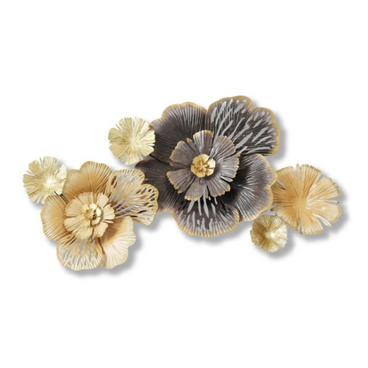Gold & Grey Layered Elegant Floral Metal Wall Art - 3D Indoor Home Decor Accent