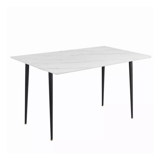 White Stone Dining Table With Black Frame For Stylish Contemporary Rooms