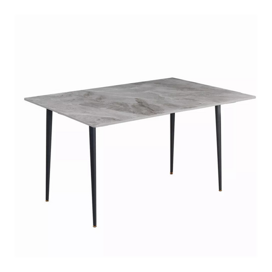 Glossy Gray Stone Dining Table With Modern Black Steel Base & Legs