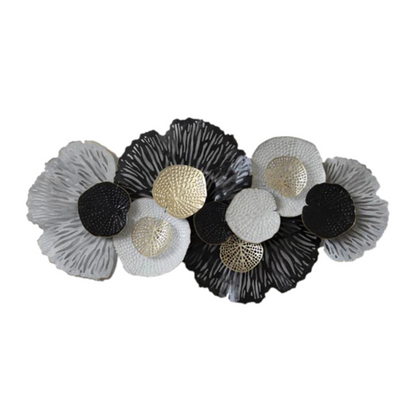 Black and White Flower Metal Wall Art with Two-Piece Design and Modern Frame