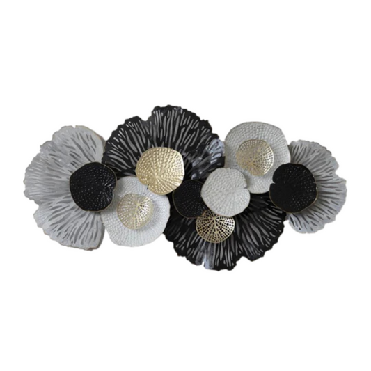 Black and White Flower Metal Wall Art with Two-Piece Design and Modern Frame