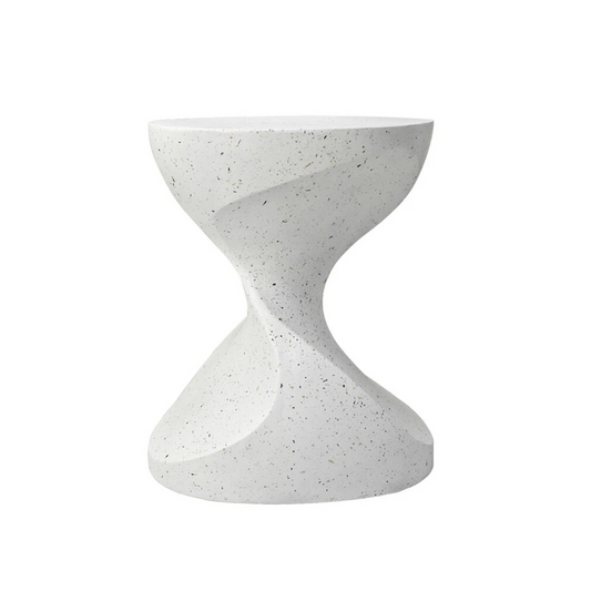 White Concrete Side Table With Hourglass Shape For Indoor Or Outdoor