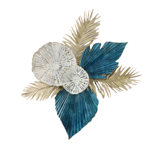 Blue and White Decorative Brooch Design Metal Wall Art with Elegant Detailing and Durable Frame Finish