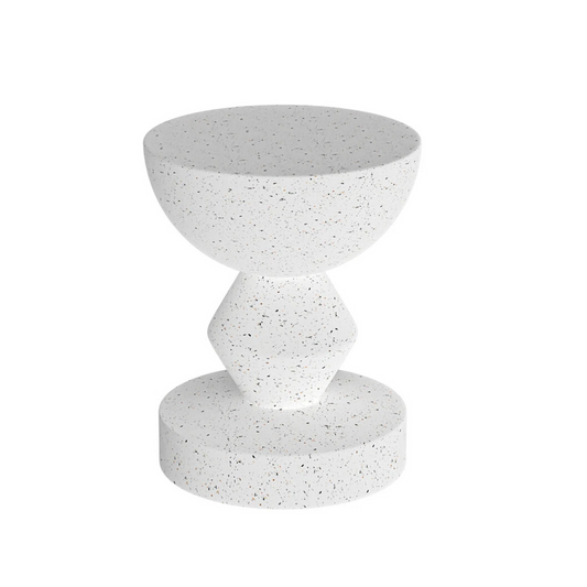 White Concrete Side Table With Sculpted Design For Indoor Or Patio Use
