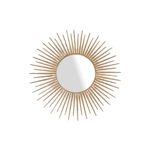 Gold Sunburst Wall Mirror with Radiating Spokes and Elegant Modern Glam Design