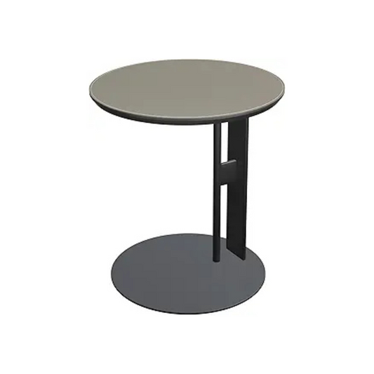 Light Grey Saddle Leather C-Shaped Side Table With Black Iron Frame