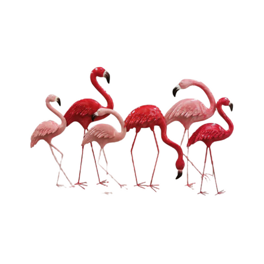 Vibrant Flamingo Flock Metal Wall Art with Tropical Coastal Design and Textured Detailing