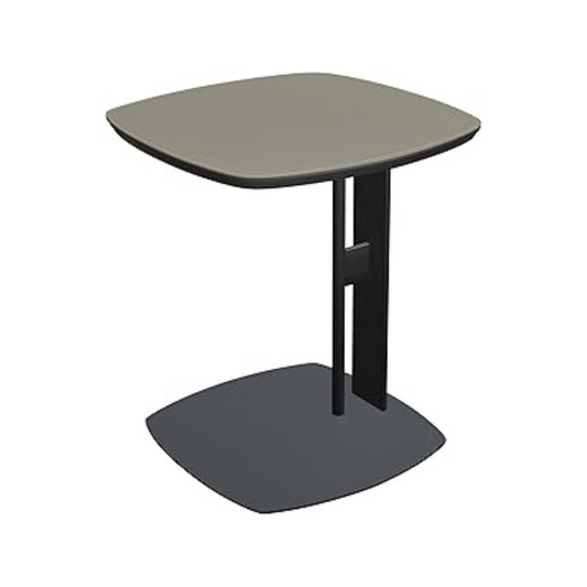 Light Grey Saddle Leather C-Shaped Square Side Table With Black Frame