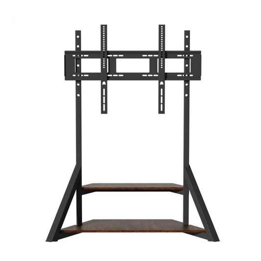 Black Adjustable Industrial TV Floor Stand With 2 Shelves For 40”-75” Flat Screens