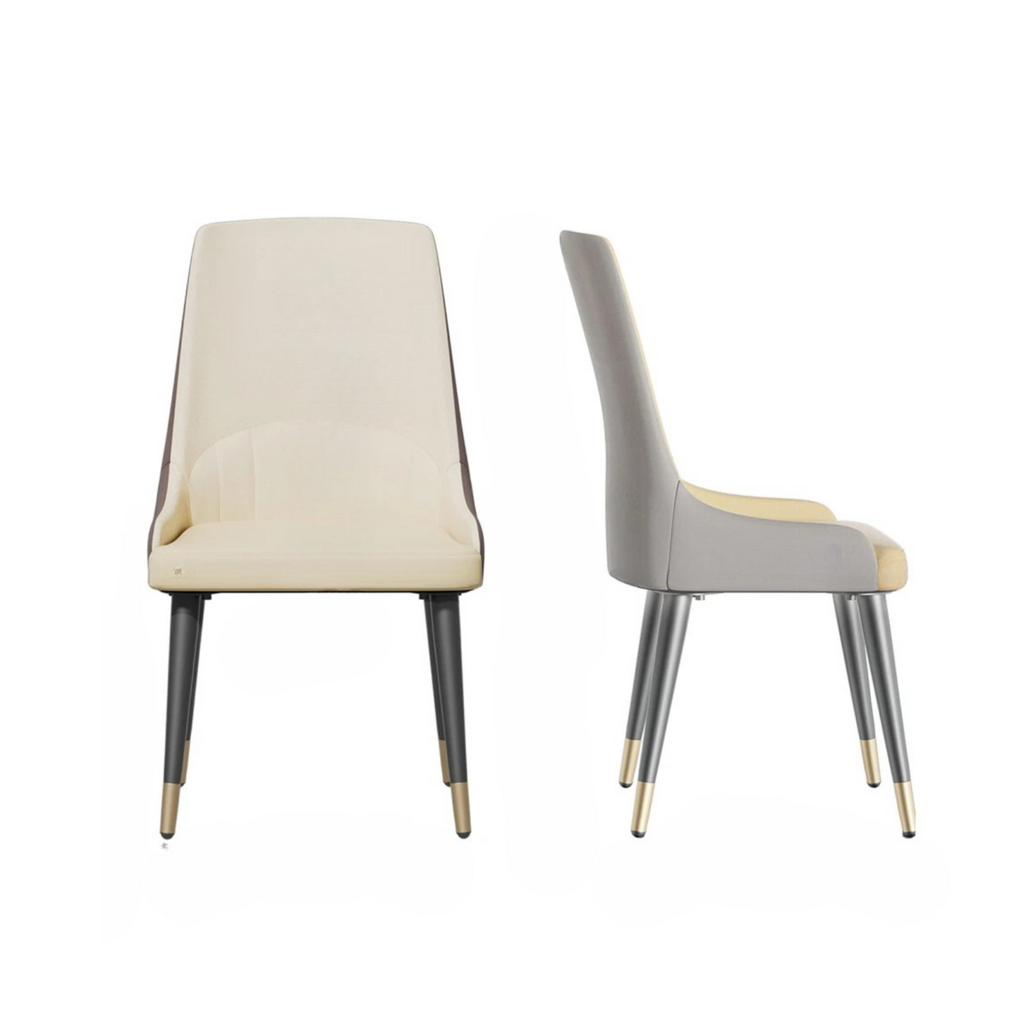 Creamy White and Grey Two-Tone Dining Chairs Set of 2 with High Back