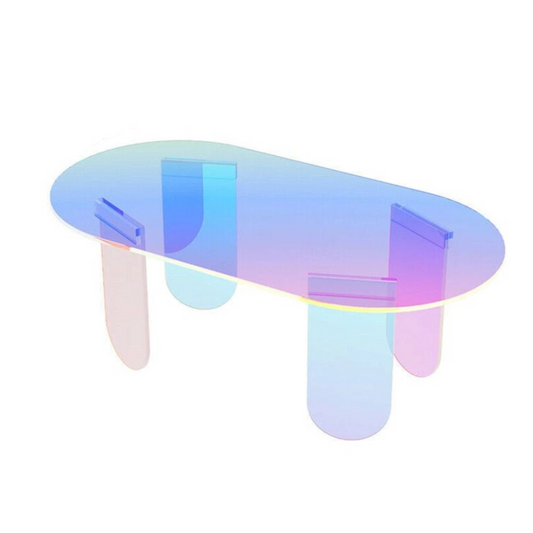 Iridescent Acrylic Coffee Table with Oval Design & Modern Rainbow Finish