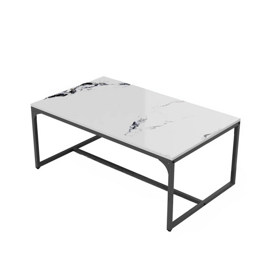 White & Black Rectangular Sintered Stone Coffee Table with Sleek Frame