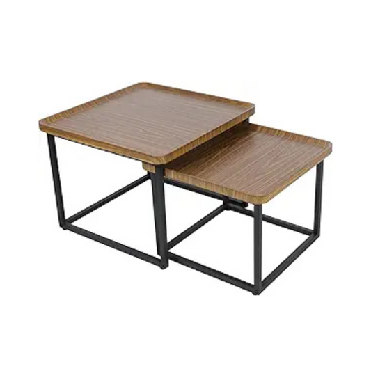 Walnut and Black Square Nesting Coffee Table Set with Industrial Charm