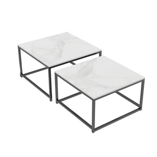 White Sintered Stone Rectangular Nesting Tables with Black Metal Frame