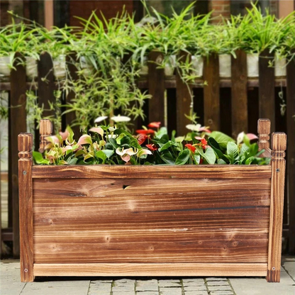 P&P Dark Brown Solid Pine Wood Planter Box for Vegetables, Fruits, and Indoor Plants