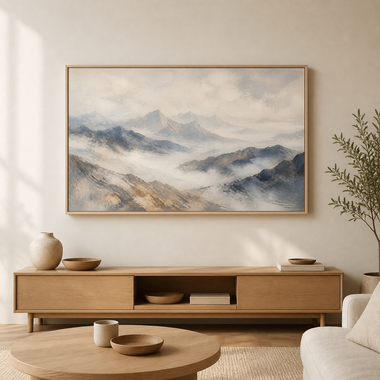 Alpine Haze birch floating frame landscape lifestyle view