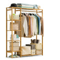 Bamboo Clothes Rack with Shelves, Open Wardrobe Garment Rack
