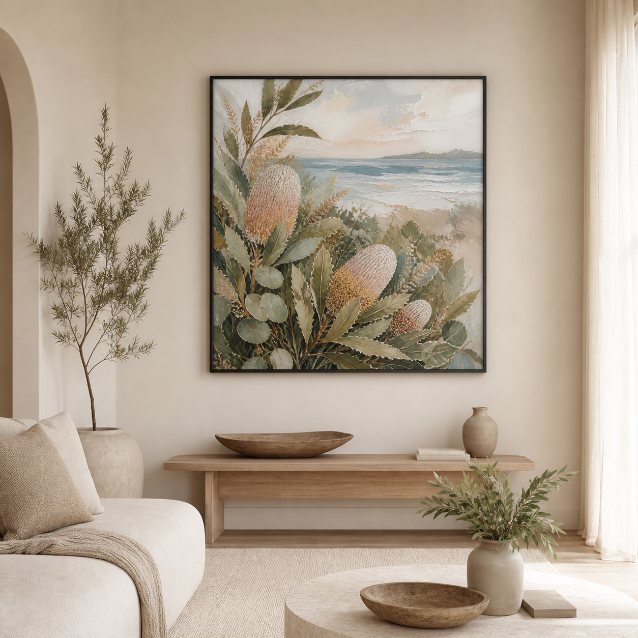 Banksia by the Bay black floating frame canvas