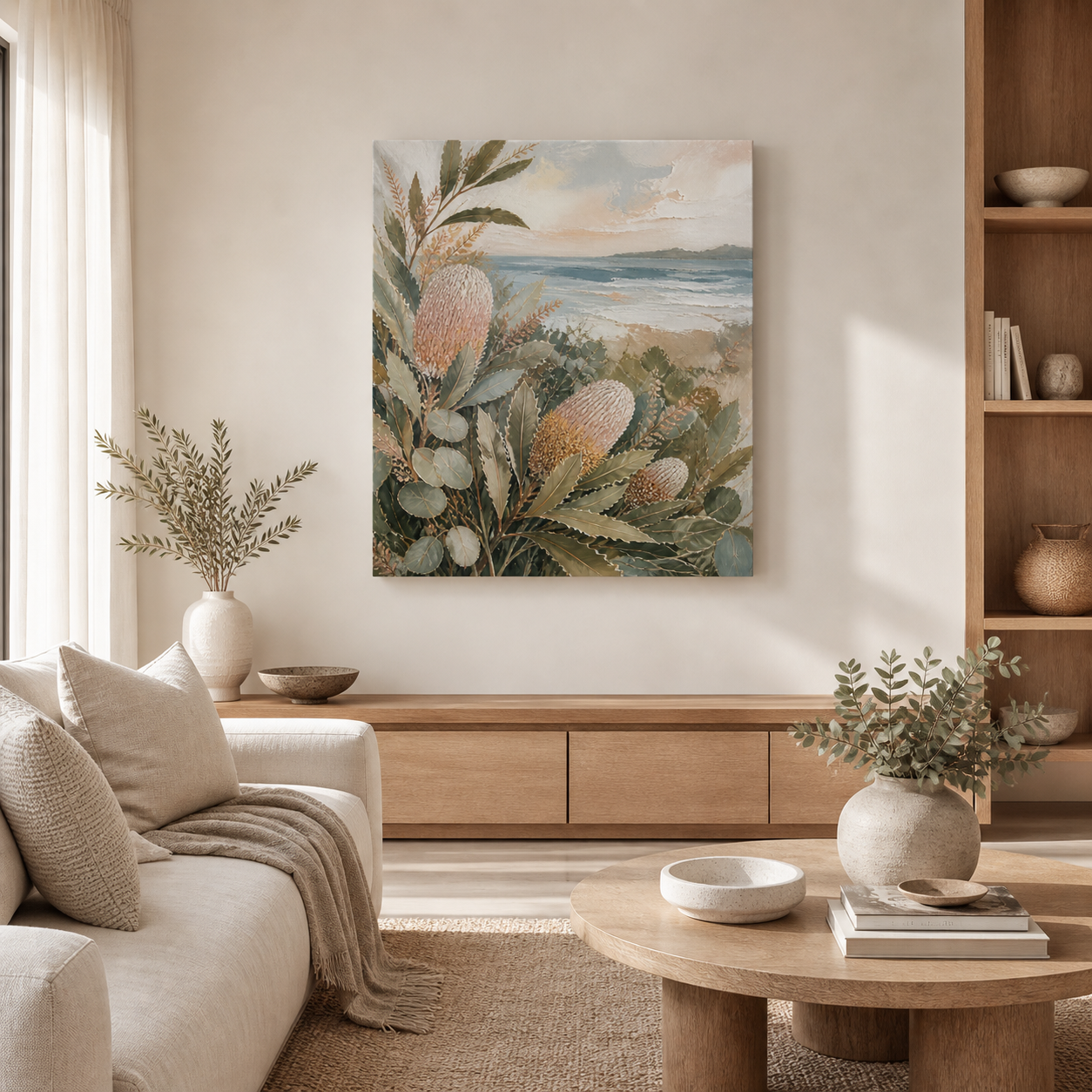 Banksia by the Bay stretched canvas in a coastal interior