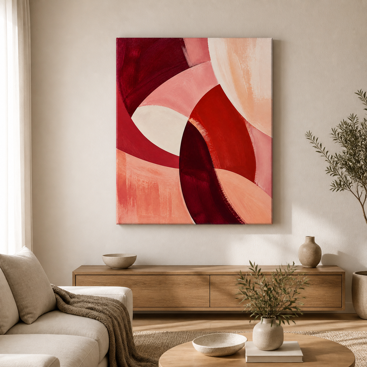 Burgundy Rhythm stretched canvas lifestyle view