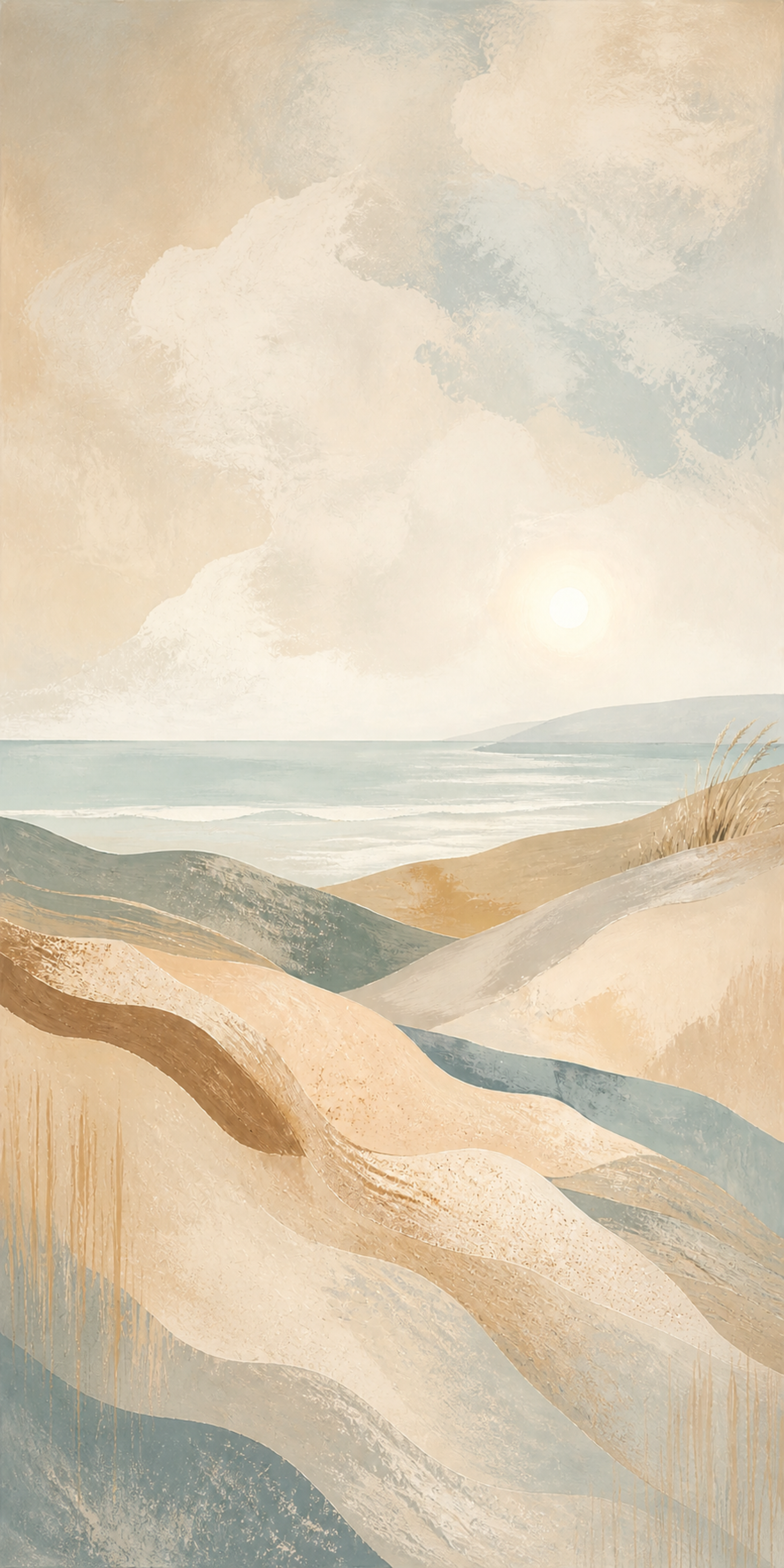 Coastal Drift panoramic portrait artwork formatted for 60 by 120 centimetre canvas