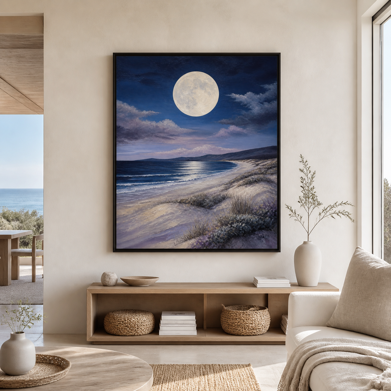 Coastal Moon black floating frame canvas